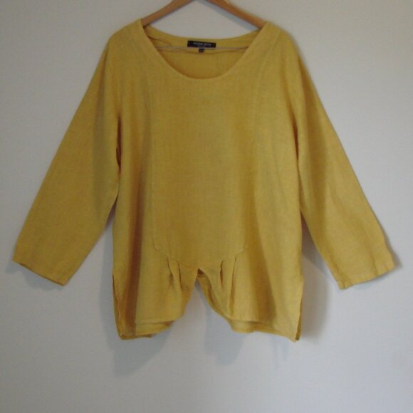 Vivian Shyu Linen Tunic Top Made in Italy Lagenlook Mustard Yellow XL XXL 1X 2X - Picture 1 of 12
